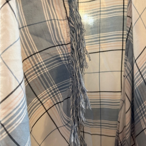 Torrid Blue and White Plaid Fringe Cardigan - Picture 4 of 5